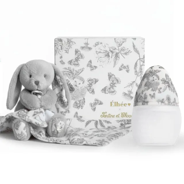 elh-e-toile-de-jouy-gris-150-ml-babyflasche-geschenkset-hase image 1