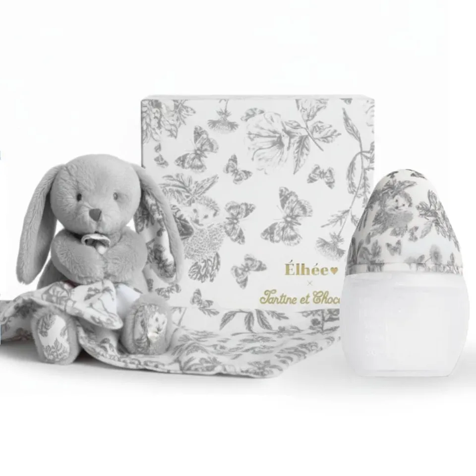 elh-e-toile-de-jouy-gris-150-ml-babyflasche-geschenkset-hase image 1