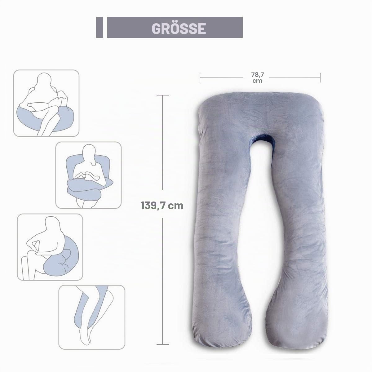 as-awesling-u-shaped-schwangerschaftskissen-samtgrau-stillkissen image 2