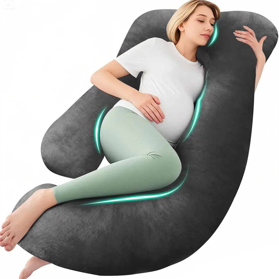 chilling-home-j-shaped-schwangerschaftskissen-seitenschl-fer-helles-schwarz image 1