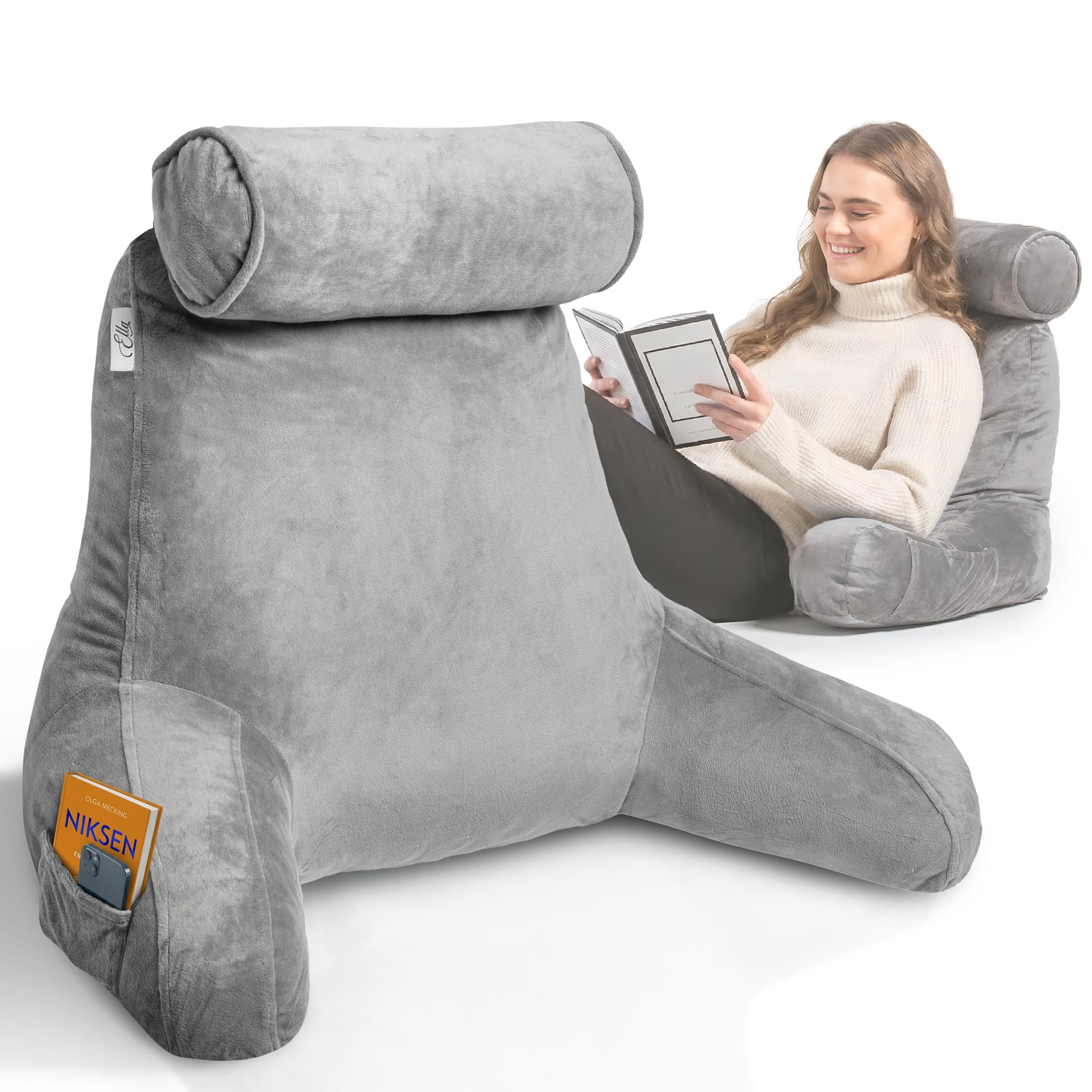 ella-lesekissen-grau-f-r-bett-sofa-memory-foam-nackenrolle image 1